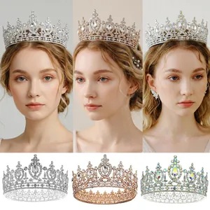 Detailed comparison of baroque bridal crowns in silver, rose gold and AB crystal colors