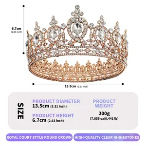 Luxurious bridal tiara crown with teardrop rhinestones and detailed dimensions