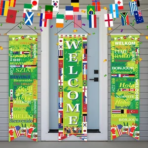 International Welcome Banner Set with Global Flags for 2026 World Football Event Decor