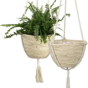 Handwoven 25cm macrame hanging planter basket set with long tassels for plants