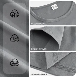 Men's casual sleeveless t-shirt in grey polyester featuring round neck and sewing details