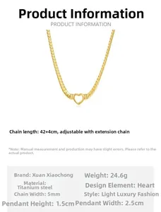 Detailed size specifications for heart pendant necklace with 42+4cm adjustable snake chain