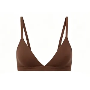 Détails de la bralette triangle marron foncé avec bande élastique et bretelles fines