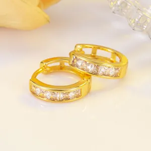 S925 sterling silver huggie earrings with channel set square zircons in gold plating