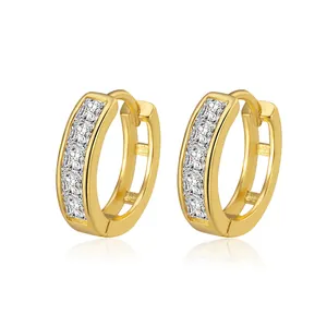 S925 sterling silver huggie earrings with five square zircons in a gold plated finish