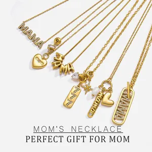 Stainless Steel MAMA MOM Letter Pendant Necklace For Women Gold Plated Rhinestone Artificial Pearl Heart Necklace Mother's Day Jewelry Gift