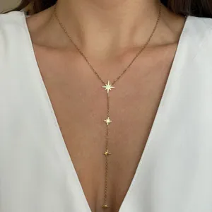 Elegante 18K vergoldete Edelstahl Nordstern Y-Halskette Schmuckstück für Damen