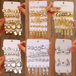 Fashion Geometric Hoop Stud Earrings Oversized Retro CCB Jewelry For Women With Stainless Steel Earring Post