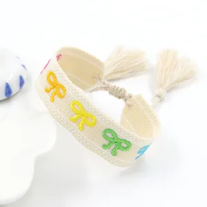 Ethnic Embroidered Braided Friendship Bracelet Adjustable Multicolor Butterfly Bow Tassel Wristband Bohemian Jewelry Gift