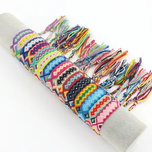Nepal Hand-Woven Friendship Bracelet Tassel Rainbow Ethnic Bohemian Adjustable Polyester Multi-Color Woven Hand Rope