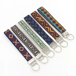 Ethnisch Bestickte Blume Geometrische Schlüsselanhänger Boho Jacquard Gurtband Handgelenk Lanyard Tasche Anhänger Für Damen Herren