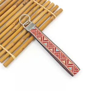 Dettaglio del cordino ricamato jacquard bohémien con motivi geometrici a triangolo colorati