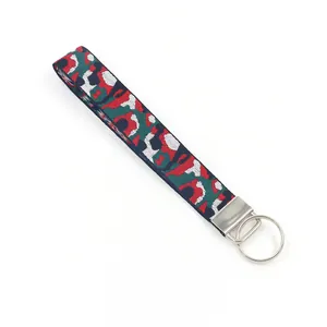 Portachiavi militare in nylon mimetico con robusto anello e clip in metallo argento