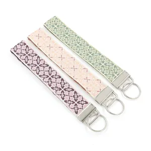 Detailed set of three ethnic embroidered wristlet lanyards with geometric patterns