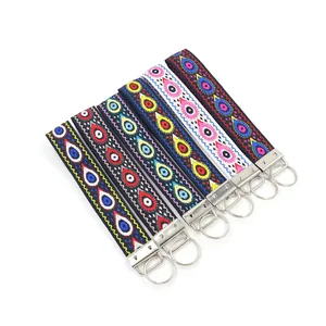 Lot de porte-clés poignet ethniques avec broderie œil protecteur et motifs de plumes