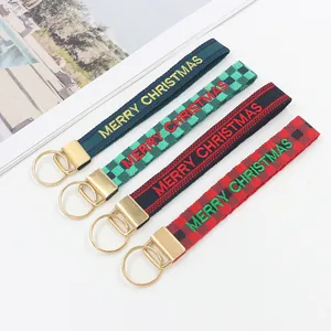 Porte-clés Dragonne en Ruban Jacquard avec Lettres Brodées et Anneau en Métal pour Sacs à Main Femme Charme de Téléphone Cadeau de Noël 2025 Nouvel An
