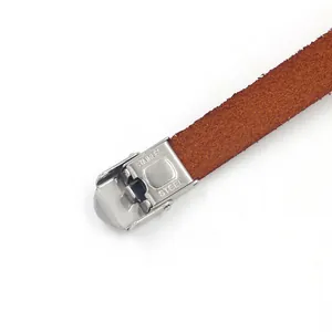 Bohemian brown leather bracelet with stainless steel clasp and vintage feather design