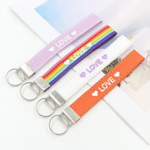 Llavero de Cinta de Poliéster Bordado Letras Corazón Correa de Muñeca Estilo Étnico Bohemio Anillo para Accesorio de Bolso