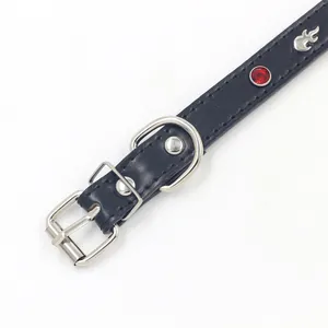 Gothic red rhinestone black leather choker with silver flame studs and metal buckle