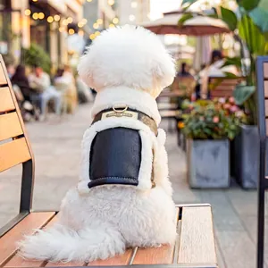 Cool Puppy Small Dog Faux Leather Jacket Warm Windproof Cat Winter Coat With Faux Fur Lining And Harness D-Ring Pet Apparel