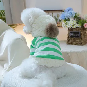 Pet Striped Winter Warm Hoodie Soft Fleece Dog Sweatshirt With Pom Pom Hood For Small Dogs Cats Puppy Casual Outfits