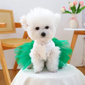 Cute St. Patrick's Day pet dress with white quilted top and green tulle skirt for dogs