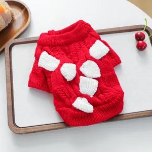 Festive red knitted pet sweater for small dogs and cats with warm chunky knit patterns