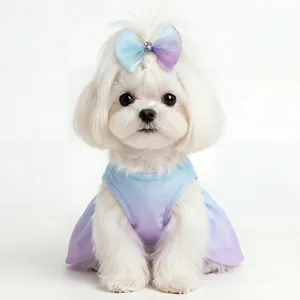 Blauw-paarse kleurverloop huisdierjurk set met hartstrik voor kleine honden en katten