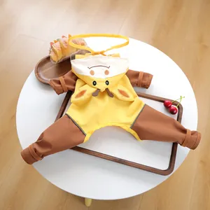 Waterproof yellow giraffe dog raincoat with clear hood and cartoon animal design
