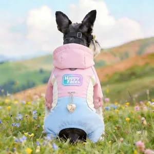 Three-color hooded pet windbreaker with heart charm and elastic fit for small dogs