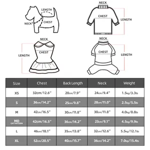 Detailed size chart for leopard print pet shirts showing chest and back length measurements