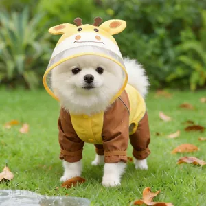 Waterproof cartoon giraffe dog raincoat with hood for small dogs on green grass