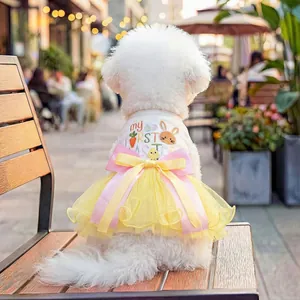 Easter pet tutu dress with my FIRST EASTER print and yellow mesh for small dogs