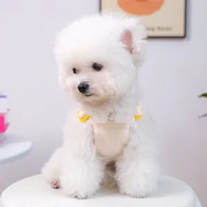 Beige canvas pet vest harness for small dogs with yellow adjustable buckles and zipper