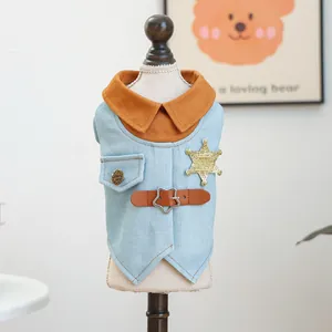 Sheriff-Stil Denim-Hundeweste mit goldenem Sternenabzeichen für kleine Hunde