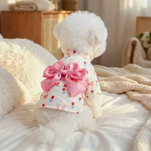 Huisdier Hond Kat Yukata Kimono Polyester Japanse Stijl Jurk Konijn Tulp Print Met Grote Satijnen Strik Kleine Hondenkleding
