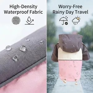 Pink and grey waterproof dog raincoat with hood and adjustable high-density fabric
