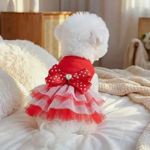 Sweet Valentine's Day Pet Tutu Dress Heart Pattern Large Bow Dog Cat Princess Skirt Puppy Clothing For Small Pets Party