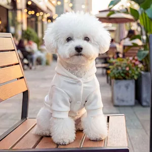 White hooded pet sweatshirt for small dogs and cats featuring a cozy button-front design