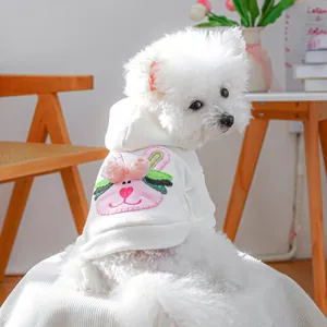 Bunny Ears Pet Hoodie White Small Dog Cat Clothes Easter Cute Floral Embroidery Puppy Sweatshirt Warm Polyester Outfit