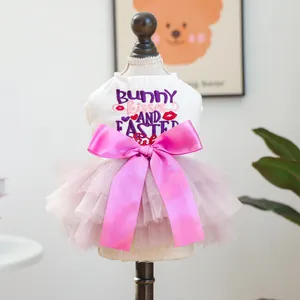 Easter bunny dog dress with pink tulle tutu and festive embroidery for spring