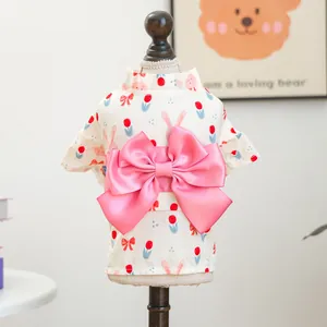 Japanse huisdier kimono met roze strik en konijn tulp patroon voor kleine honden