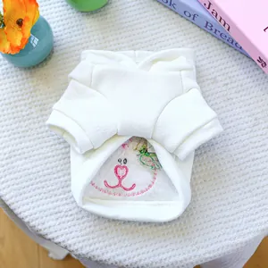 Close-up of Easter bunny pet sweatshirt with pink cartoon embroidery and heart nose