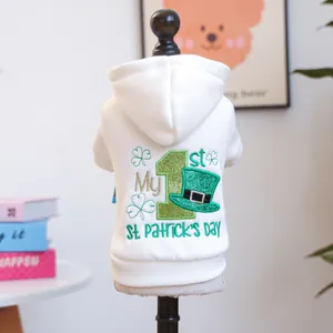 White pet hoodie with clover embroidery for My 1st St. Patrick's Day design