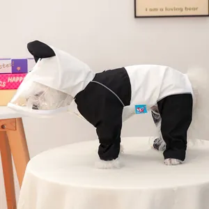 Panda Haustier-Regenmantel mit transparentem Visier, Reflexstreifen und Beinschutz