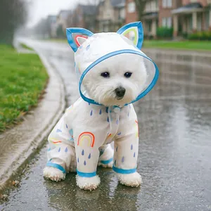 Rainbow pet raincoat with cat-ear hood and transparent visor for small dogs