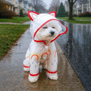 Transparent Pet Dog Raincoat Waterproof Four-Leg Hooded Poncho With Rainbow Raindrop Pattern For Small Medium Dogs