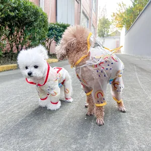 Rainbow print pet hooded raincoat for small dogs in transparent waterproof material