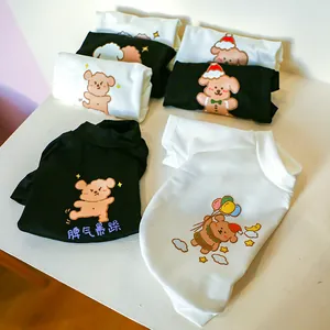 Detail of soft breathable pet t-shirts with cute cartoon bear prints and high collar