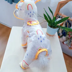Waterproof pet raincoat with rainbow print and transparent hood visor for small dogs